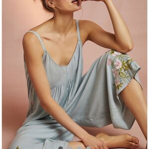 Anthropologie/Floreat Embroidered Blue Striped jumpsuit